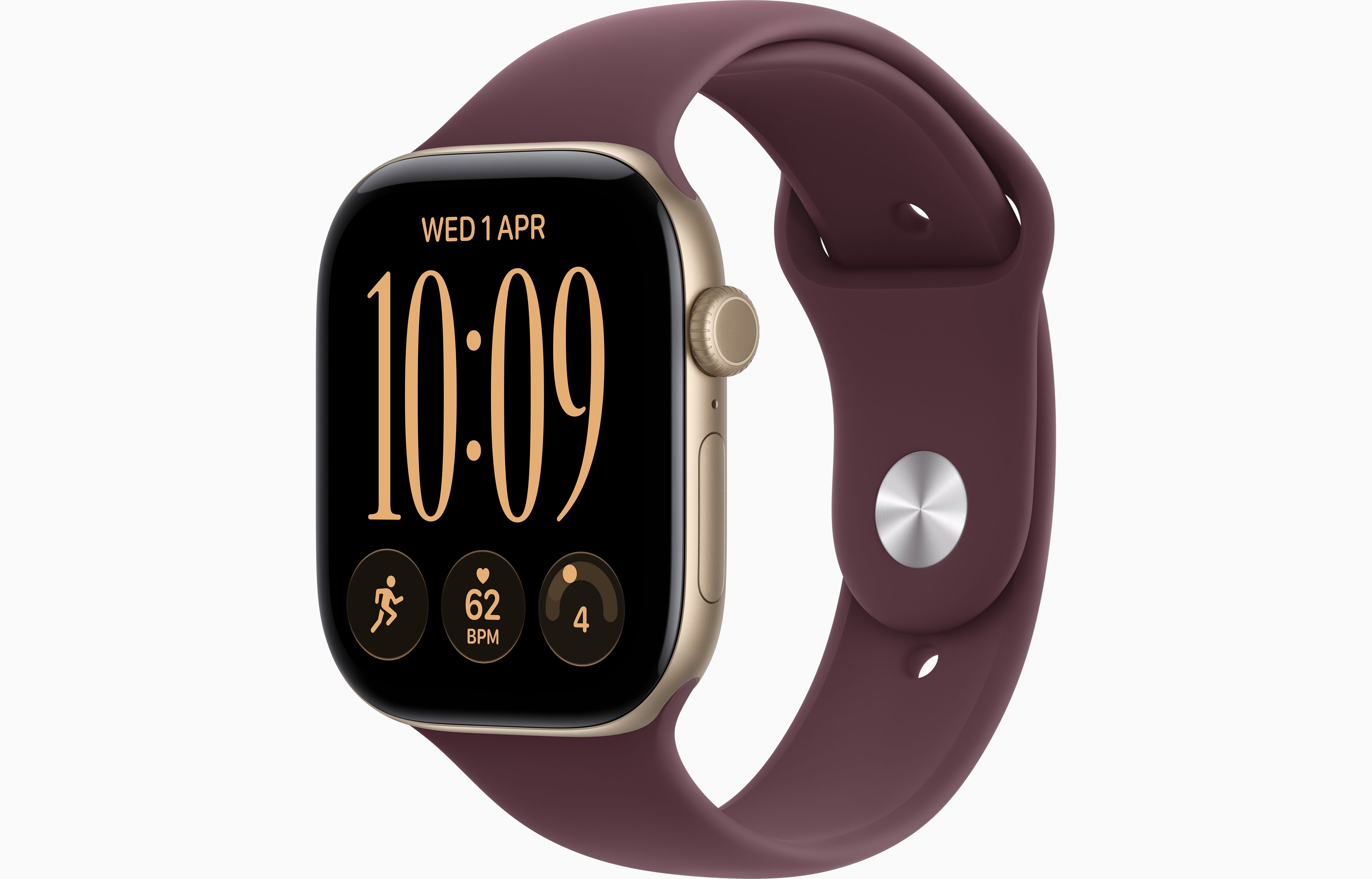 apple-watch-series-12-gps-46mm- - Light Gold Aluminium Case with Burgundy Sport Band - M/L